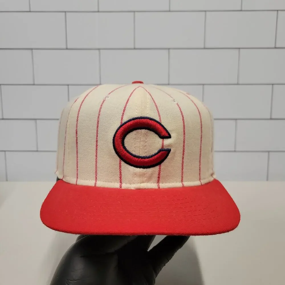 Vintage Roman Pro Cincinnati Reds Pinstripe Fitted Hat 7 1/2 USA Made